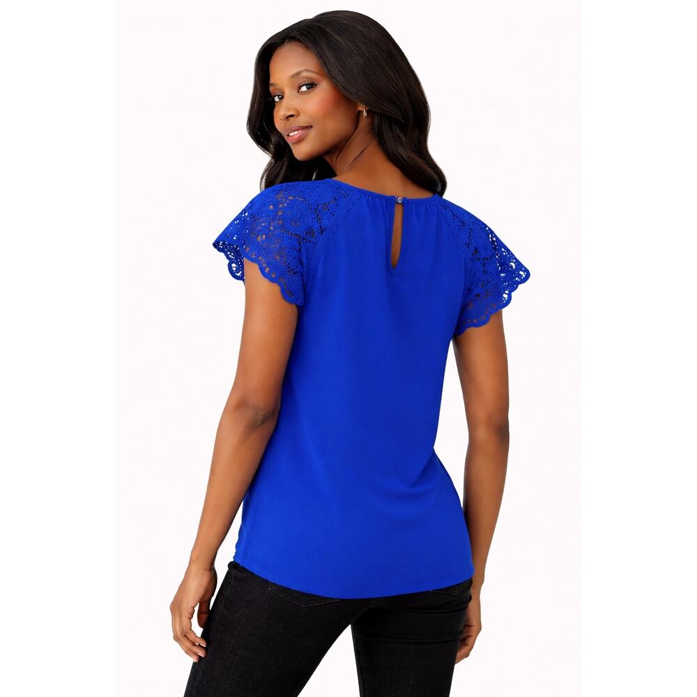 Cable & Gauge Lace Flutter Sleeve Blouse Women S Blue NWT - Picture 2 of 4